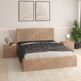 Pat Tapitat Daniel Crem Catifea Premium Cu Noptiere Tapitate