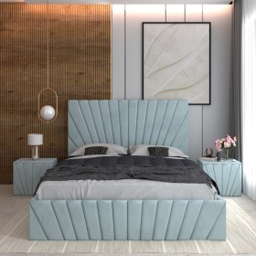 Pat Tapitat Astra Lemon Catifea Premium Cu Noptiere Tapitate