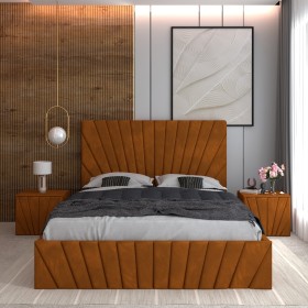 Pat Tapitat Astra Caramiziu Catifea Premium Cu Noptiere Tapitate