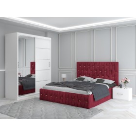 Dormitor Ana Rosu cu Pat Tapitat , Dresing 150 si Noptiere