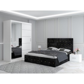 Dormitor Ana Negru cu Pat Tapitat , Dresing 150 si Noptiere