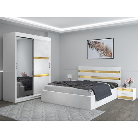 Dormitor ATENA Alb Dressing Tapitat 150 Si Pat Cu 2 Noptiere