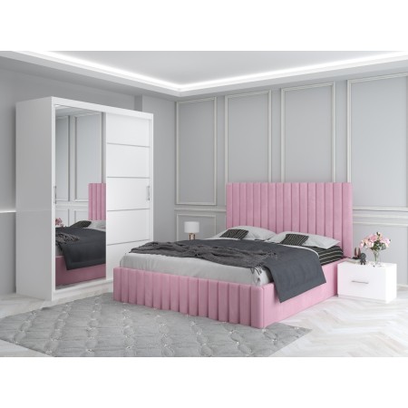 Dormitor MELANIA Roz Cu Pat Tapitat , Dressing 150 Si 2 Noptiere