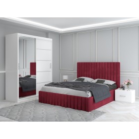 Dormitor MELANIA Visiniu Cu Pat Tapitat, Dressing 150 Si 2 Noptiere