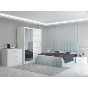 Dormitor MELANIA Lemon Cu Pat Tapitat, Dressing 150, Comoda Si 2 Noptiere