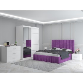 Dormitor MELANIA Mov Cu Pat Tapitat, Dressing 150, Comoda Si 2 Noptiere