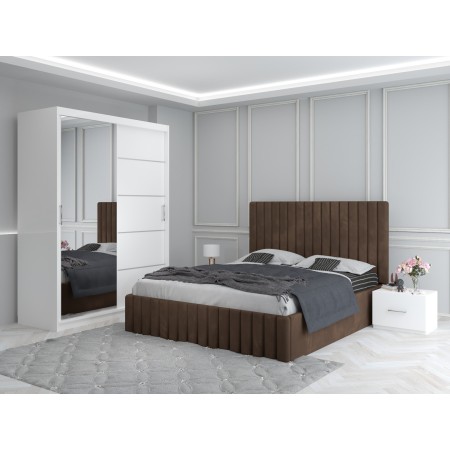 Dormitor MELANIA Maro Cu Pat Tapitat, Dressing 150 Si 2 Noptiere