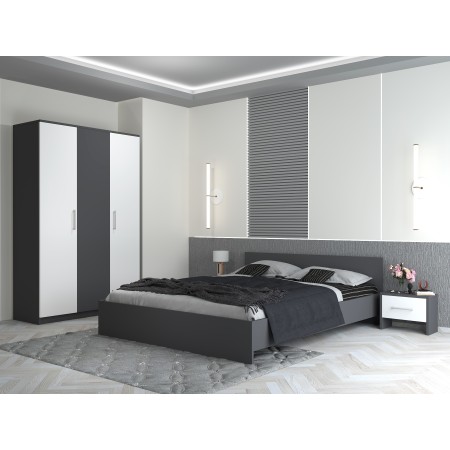 Dormitor Eva Gri  Sifonier si pat cu 2 noptiere