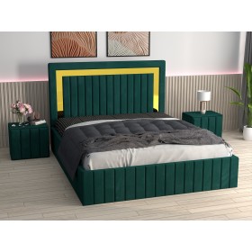 Pat Tapitat Matei Verde Catifea Premium cu Noptiere Tapitate
