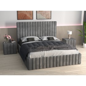 Pat Melania Gri Catifea Premium cu Noptiere Tapitate
