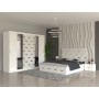 Dormitor SOFIA Alb Pat Tapitat cu 2 Noptiere Si Dressing Tapitat 250