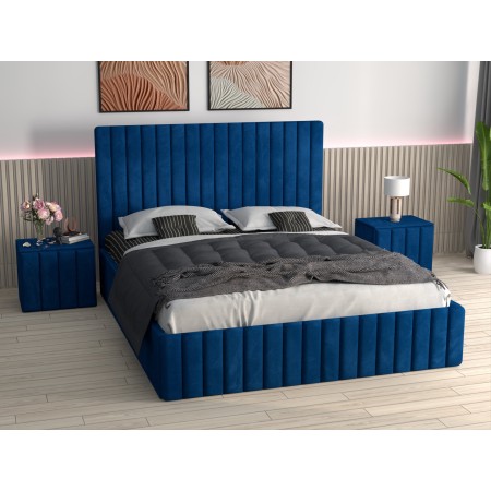 Pat Melania Albastru Catifea Premium cu Noptiere Tapitate