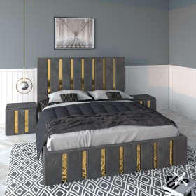 Pat Tapitat ROYAL Gri Cu 2 Noptiere Tapitate