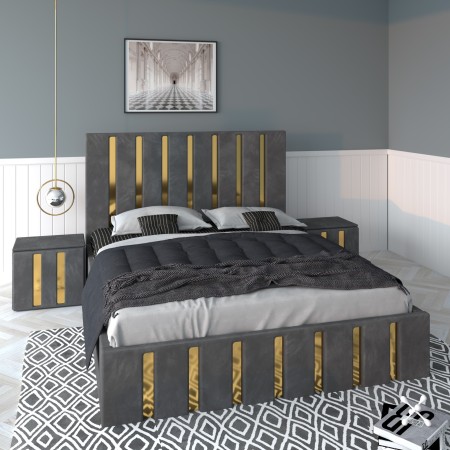 Pat Tapitat ROYAL Gri Cu 2 Noptiere Tapitate