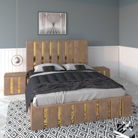 Pat Tapitat ROYAL Crem Cu 2 Noptiere Tapitate