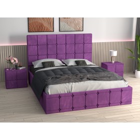 Pat Tapitat Regal Mov Catifea Premium cu Noptiere Tapitate