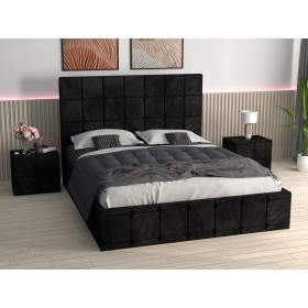 Pat Tapitat Regal Negru Catifea Premium cu Noptiere Tapitate