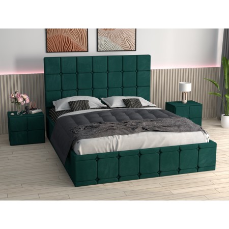 Pat Tapitat Regal Verde Catifea Premium cu Noptiere Tapitate