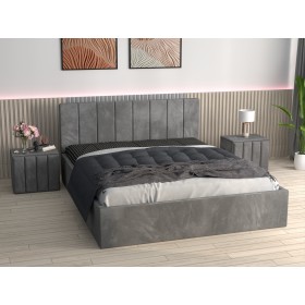Pat Tapitat Oliver Gri  Catifea Premium cu Noptiere Tapitate