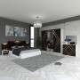Dormitor ONIX WENGE 5 Piese Pat Tapitat , 2 Noptiere , Dulap 6 Usi Si Comoda Cu Oglinda