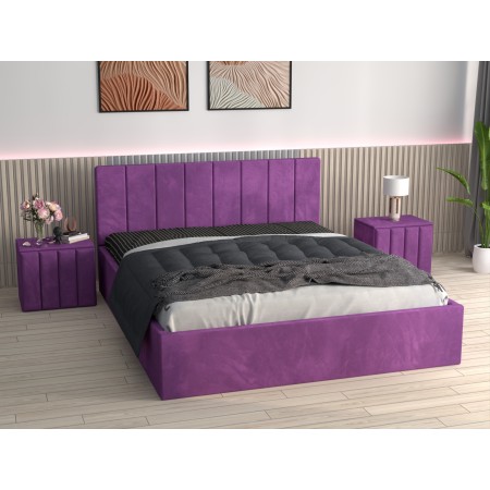 Pat Tapitat Oliver Mov Catifea Premium cu Noptiere Tapitate