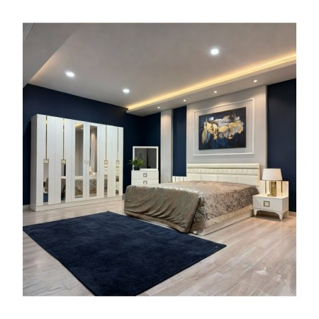 Dormitor Cod RO50, 6 Piese, Pat 180 x 200, Comoda Cu Oglinda, 2Noptiere, Dulap 6u
