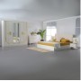 Dormitor Cod105, 6 Piese, Pat 180 x 200, Comoda Cu Oglinda, 2Noptiere, Dulap 6u, Culoare Alb/Auriu