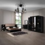 Set Dormitor COD300, 6 Piese, Pat 160 x 200, Comoda Cu Oglinda, 2Noptiere, Dulap 6u, Culoare Negru