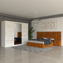 Dormitor Ana Caramaziu cu Noptiere Tapitate , Extensii si Dressing 250 x 200 x 600