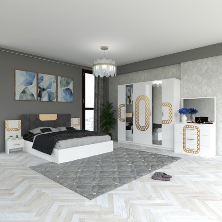 Dormitor Monaco Alb cu Dulap 6 usi