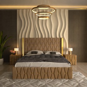 Pat Tapitat ANA Plus Crem cu 2 Noptiere Tapitate