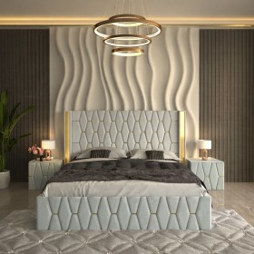 Pat Tapitat ANA Plus Alb cu 2 Noptiere Tapitate