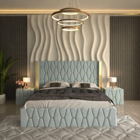 Pat Tapitat ANA Plus Lemon cu 2 Noptiere Tapitate