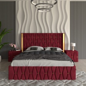 Pat Tapitat ANA Plus Rosu cu 2 Noptiere Tapitate