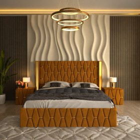 Pat Tapitat ANA Plus Caramiziu cu 2 Noptiere Tapitate