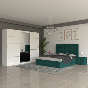 Dormitor REGAL Verde Cu Dressing 250 Si 2 Noptiere Tapitate