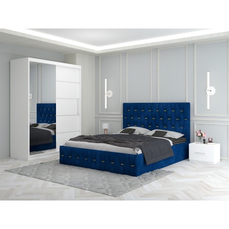 Dormitor Ana Albastru cu Pat Tapitat , Dresing 150 si Noptiere