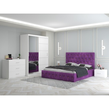 Dormitor Ana Mov cu Pat Tapitat , Dresing 150, Comoda si Noptiere