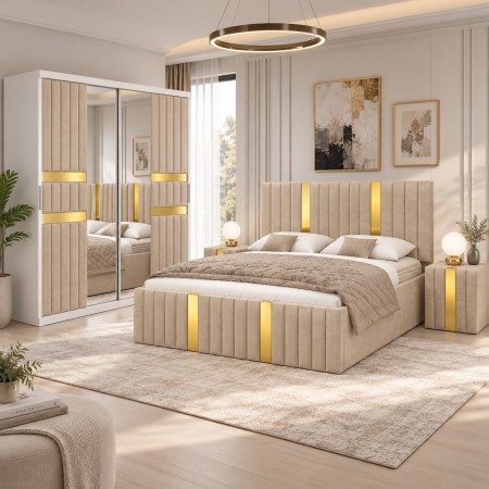 Dormitor LUXOR Gold CREM 4 Piese Catifea Premium