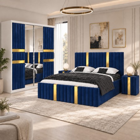 Dormitor LUXOR Gold ALBASTRU 4 Piese Catifea Premium