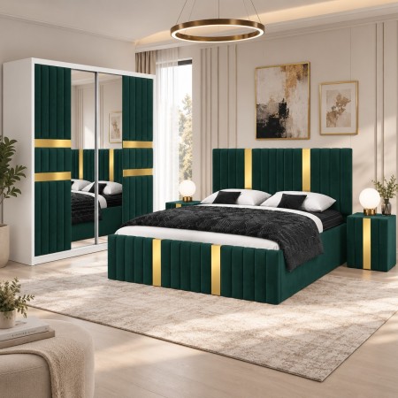 Dormitor LUXOR Gold VERDE 4 Piese Catifea Premium