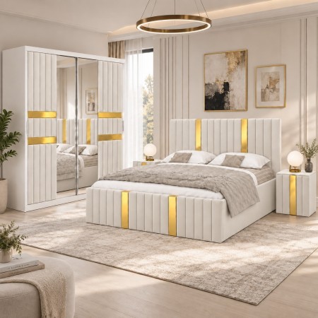 Dormitor LUXOR Gold ALB 4 Piese Catifea Premium