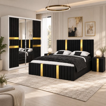 Dormitor LUXOR Gold NEGRU 4 Piese Catifea Premium