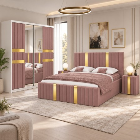 Dormitor LUXOR Gold ROZ 4 Piese Catifea Premium