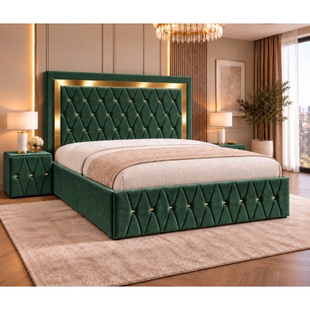 Pat Tapitat SIENA Gold VERDE Cu 2 Noptiere Tapitate