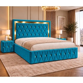 Pat Tapitat SIENA Gold TURCOAZ Cu 2 Noptiere Tapitate