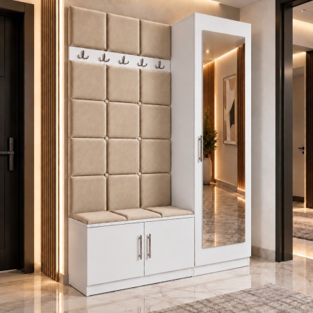 Cuier Tapitat REGAL PLUS Crem Cu Oglinda