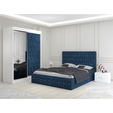 Dormitor Ana Albastru cu Dressing Tapitat si 2 Noptiere