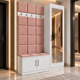 Cuier Tapitat REGAL PLUS Roz Cu Oglinda
