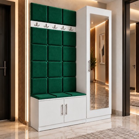 Cuier Tapitat REGAL PLUS Verde Cu Oglinda